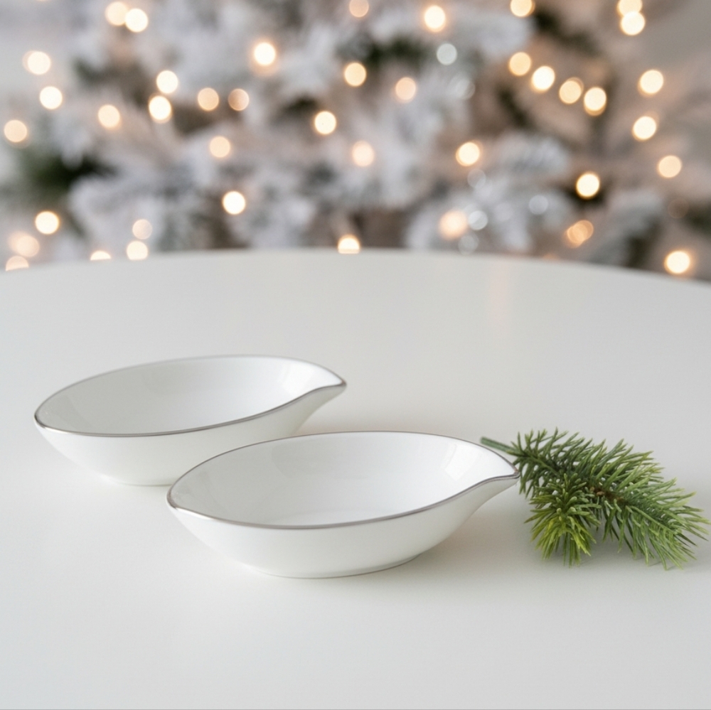 Lenox Platinum Trim Leaf Trinket Dishes Set of 2 Porcelain Ring Holders